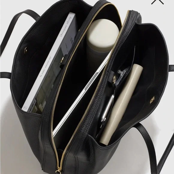 NWOT QUINCE Italian Black Leather Triple Compartment Work Bag - Picture 7 of 13